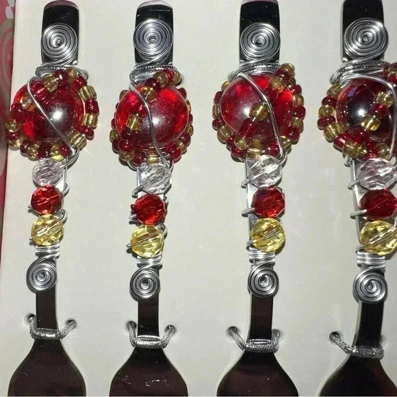 Wild Eye Design Cocktail Christmas Stainless Forks Handcrafted Beaded 3 Prong - Picture 5 of 10